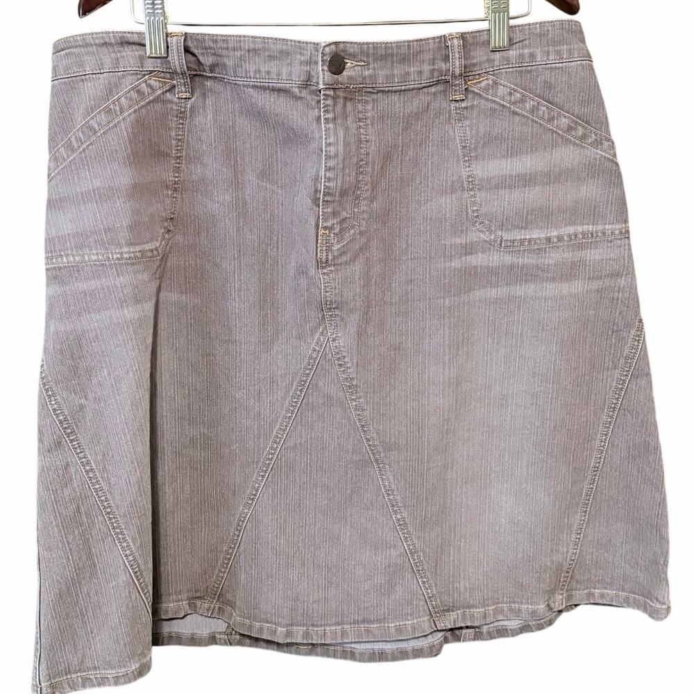 Vintage Venezia Brown Denim Skirt plus Size 18 Stretch Utility Style patchwork